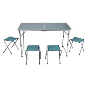 Sunnydays camping tafel/krukjes - aluminium - opvouwbaar - blauw - L120 x B60 x H67 cm