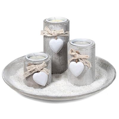Gerimport Kaarsenbord-plateau - 3 kaarsenhouders - hout - D24 cm - Kaarsenplateau - Sfeer kaarsen