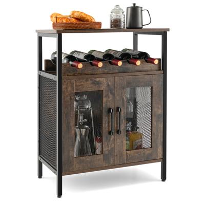 Barkast met Opbergrek Wijnbar Kast Drankkast met Uitneembare Flessenhouder en Glazenhouder Rustiek Bruin