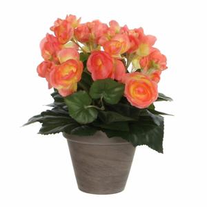 Mica Decoration Kunstplant - begonia - zalmroze - in pot - 25 cm - nepplanten - Voor binnen