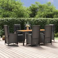 7-delige Tuinset met kussens poly rattan zwart