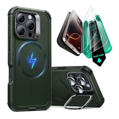 iPhone 16 Pro Cyber Tough Case with Stash Stand Protection Bundle - Dark Green