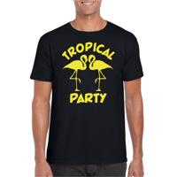 Tropical party T-shirt voor heren - met glitters - zwart/geel - carnaval/themafeest - thumbnail