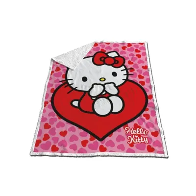 Hello Kitty hartjes fleece plaid 120 x 150 cm - polyester Hello Kitty hartjes fleece plaid 120 x 150 cm - polyester