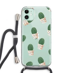 Cactusprint roze: iPhone 11 Transparant Hoesje met koord