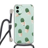 Cactusprint roze: iPhone 11 Transparant Hoesje met koord