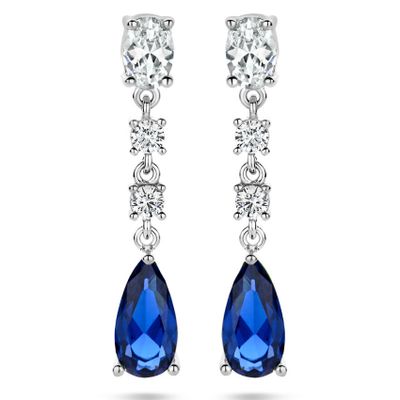 Oorhangers zilver-zirconia zilverkleurig-wit-blauw 30 mm