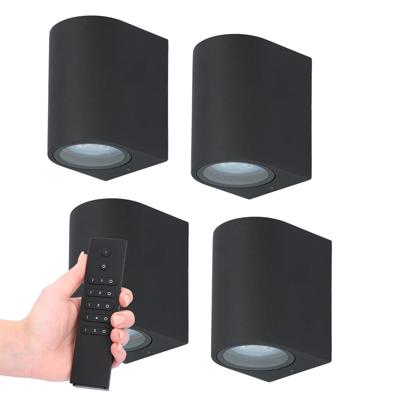 Set van 4 dimbare LED wandlamp Alvin - Zwart - 2700K warm wit - GU10 fitting - Downlight - IP65 Waterdicht - Incl. dimmer met afstandsbediening