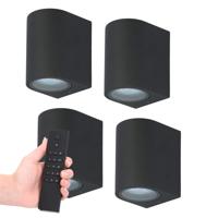 Set van 4 dimbare LED wandlamp Alvin - Zwart - 2700K warm wit - GU10 fitting - Downlight - IP65 Waterdicht - Incl. dimmer met afstandsbediening