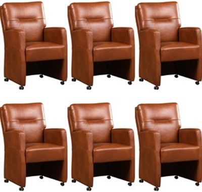 Set van 6 Cognac leren landelijke eetkamerfauteuils Sharp - Granada leer Savannah (cognac leer)
