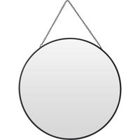 Spiegel/wandspiegel met ophangketting - rond - zwart - metaal - D29 cm    -