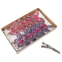 Othmar Decorations vlinders op clip - 12x stuks - roze en paars- 9 cmÂ