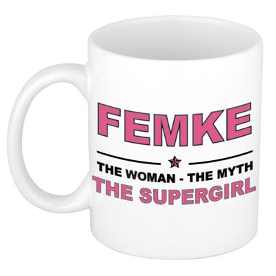 Femke cadeau mok - Woman Myth Supergirl - naam koffiemok - 300 ml - collega - moederdag