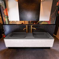 Badkamermeubelset Mondiaz Erin 150 cm met 1 Lade met RIDGE Wastafel Dubbel Dark grey met 2 kraangaten Greeploos Mat Underlayment
