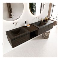 Mondiaz Bukla 200cm badmeubel met open module 40 links dark brown 3 lades met wastafel dubbel zonder kraangat kleur urban
