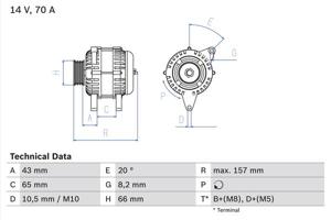 Dynamo / Alternator BOSCH, Spanning (Volt)14V, u.a. für Citroën, Peugeot, Fiat, Suzuki