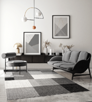 Vloerkleed Thales, modern, laagpolig, voor woonkamer, slaapkamer, contour, geometrische patronen, geruit, grijs-120 x 160 cm