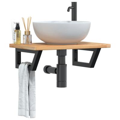 Badkamer wandschap staal en massief eikenhout