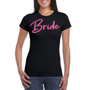 Vrijgezellenfeest T-shirt voor dames - Bride - zwart - glitter roze - bruiloft/trouwen