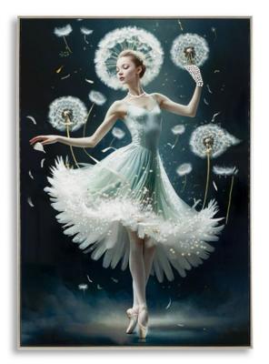 SCHILDERIJ OP DOEK DANSEND GELAKT MET LIJST -B- CM 72X4X102