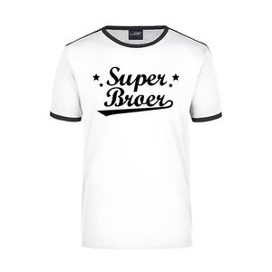 Super broer cadeau ringer t-shirt wit met zwarte randjes voor heren - Verjaardag cadeau 2XL  -