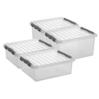 Sunware Q-Line opberg boxen set 4x stuks - 2 maten - 25 en 36 liter - kunststof - transparant/grijs