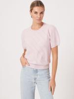 Pointelle cashmere trui met korte pofmouwen