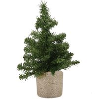Mini kunstboom/kunst kerstboom groen 45 cm met naturel jute pot - Kunstkerstboom - thumbnail