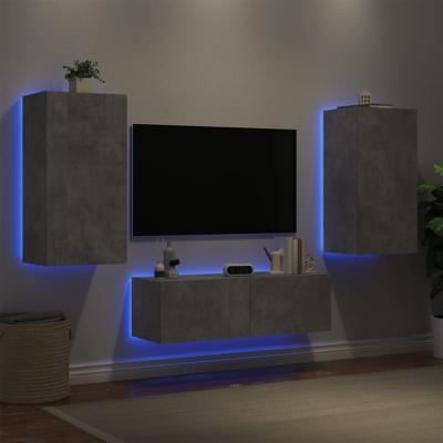 3-delige tv-wandmeubelset met LED-verlichting betongrijs
