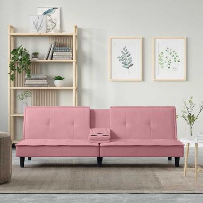 Slaapbank met bekerhouders fluweel roze