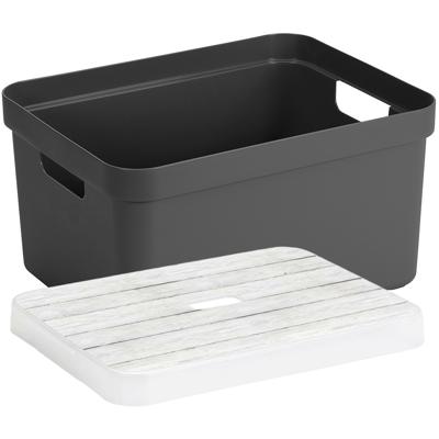 Opbergbox/opbergmand antraciet 32 liter kunststof met deksel