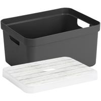 Opbergbox/opbergmand antraciet 32 liter kunststof met deksel