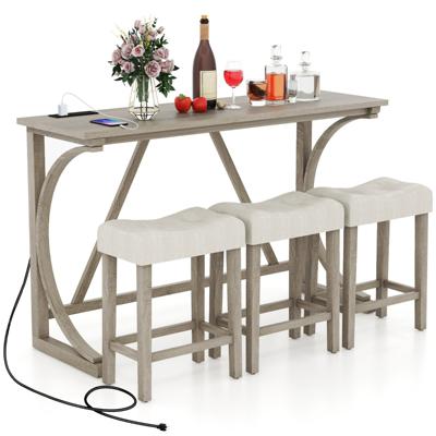 Bartafel met Barkrukset 2-3-Persoons Statafelset met 2 Stopcontacten & 2 USB-Poorten Eetgroep Bartafel Keukentafelset Landelijke Stijl