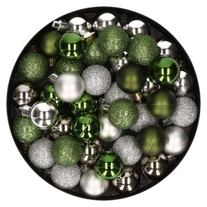 Set van 40x stuks kunststof kerstballen mix zilver en groen 3 cm   -