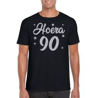 Hoera 90 jaar verjaardag cadeau t-shirt zilver glitter op zwart heren