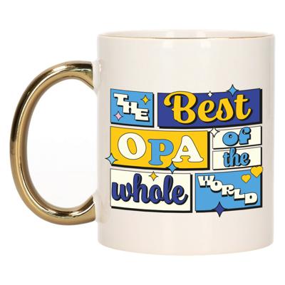 Cadeau koffie/thee mok - de beste opa - van de wereld - goud - 300 ml - keramiek Cadeau koffie/thee mok - de beste opa - van de wereld - goud - 300 ml - keramiek