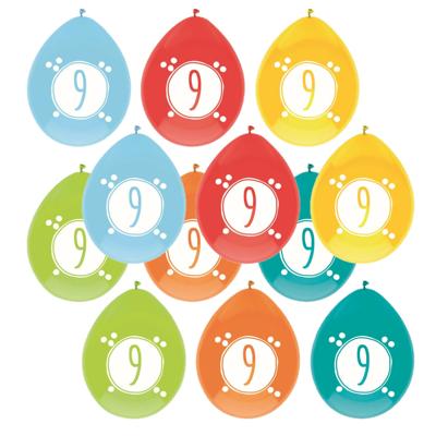 Haza party Ballonnen - 9 jaar - leeftijd verjaardag - 12x stuks - 30 cm - versiering - feestartikele