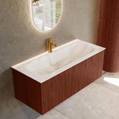 Badmeubel Mondiaz Kurve-Dlux | 110 cm cm | Meubelkleur Ruby | Wastafelkleur Frappe | Solid surface | Wasbak midden spoelbak | 1 kraangat