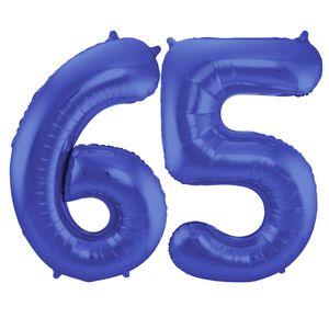 Grote folie ballonnen cijfer 65 in het blauw 86 cm