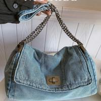 Blue Denim Slouchy Shoulder Bag - Large Capacity Casual Tote Baby Blue