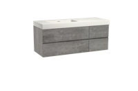 Storke Edge zwevend badmeubel 140 x 52 cm beton donkergrijs met Mata High asymmetrisch linkse wastafel in solid surface mat wit