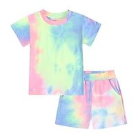 2-delig Kinderen Voor meisjes Tie Dye Ronde hals Shorts pak reeks Korte mouw Actief School Katoen 7-13 jaar Zomer Geel Blozend Roze blauw Lightinthebox