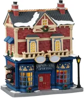 Lemax simpson & sons opticians verlicht kersthuisje Caddington Village 2023