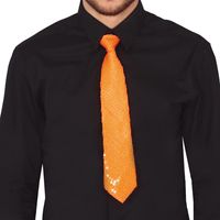 Carnaval verkleed stropdas met pailletten - oranje - polyester - volwassenen/unisex