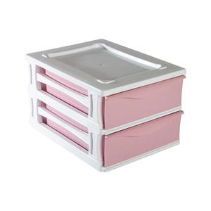 Ladeblokje/bureau organizer 2x grote lades - wit/roze - L26 x B35 x H20 cm - kunststof