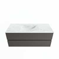 MONDIAZ VICA-DLUX 120cm badmeubel onderkast Dark grey 2 lades. Inbouw wastafel CLOUD midden zonder kraangat, kleur Opalo. - thumbnail