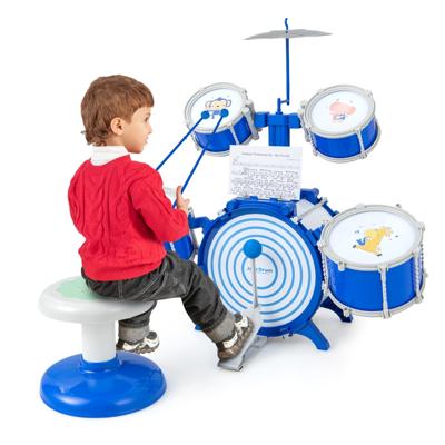 Jazz Drumstel voor Kinderen Basdrum 2 Center Drums 2 Snare Drums Bekken Drumstokken Pedaal Educatief Muziekinstrument Speelgoed Blauw