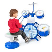 Jazz Drumstel voor Kinderen Basdrum 2 Center Drums 2 Snare Drums Bekken Drumstokken Pedaal Educatief Muziekinstrument Speelgoed Blauw
