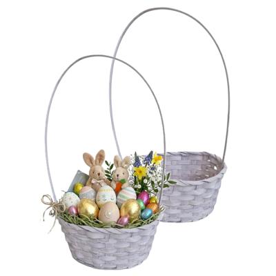 Rieten mandje met hengsel - 2x - lila paars - D20 x H38 cm - paasmandje