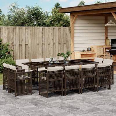 13-delige Tuinset met kussens poly rattan bruin